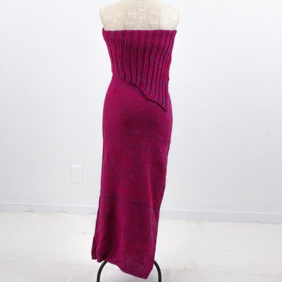 Vintage S Handknit Strapless Sweater Dress Pink - Picture 7 of 9